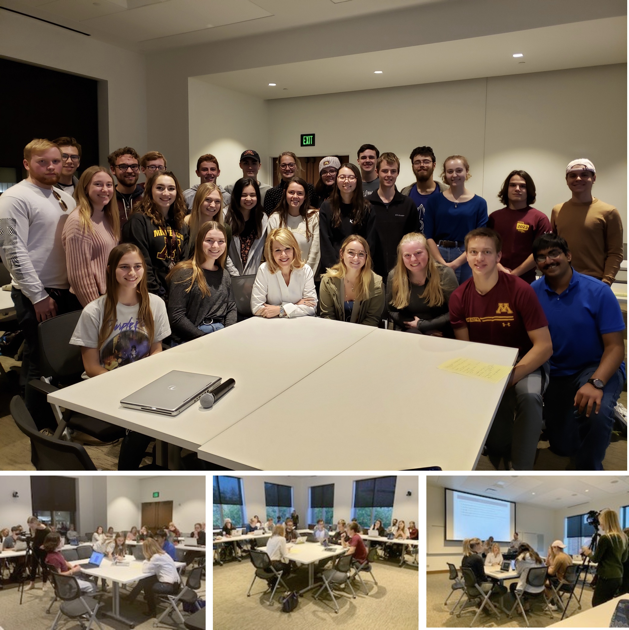 Pictures of Kerri Miller and the student of Science Court during her visit in Fall 2019