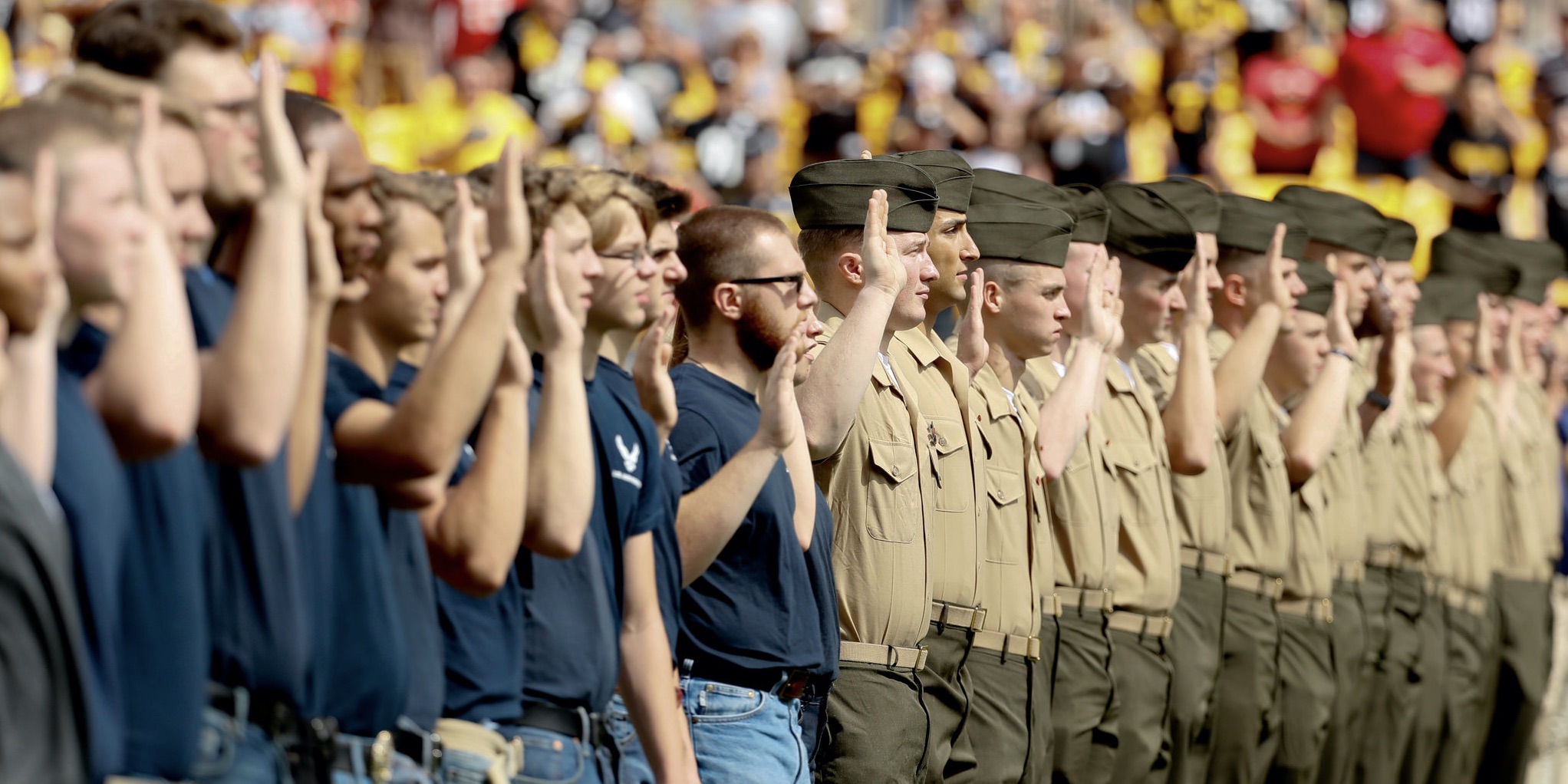 National and military services recruits in a row